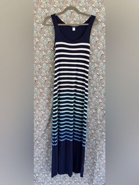 Old Navy Navy, White and Light Blue Ombre Striped Maxi Dress